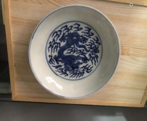 Blue and White Dragon Porcelain Plate