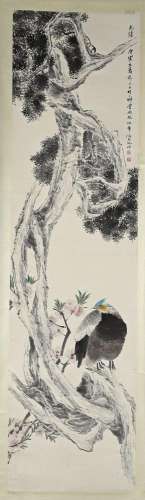 REN BO NIAN (1840-1895) "BIRD STANDING ON THE PINE TREE...