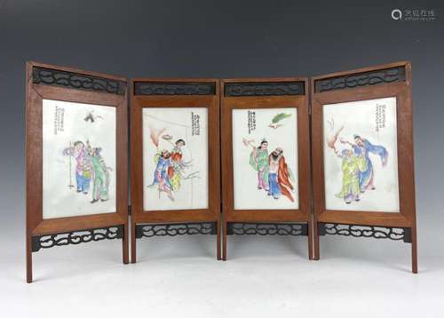 Huangjunshun Four Porcelain Plaques The Eight Immortals