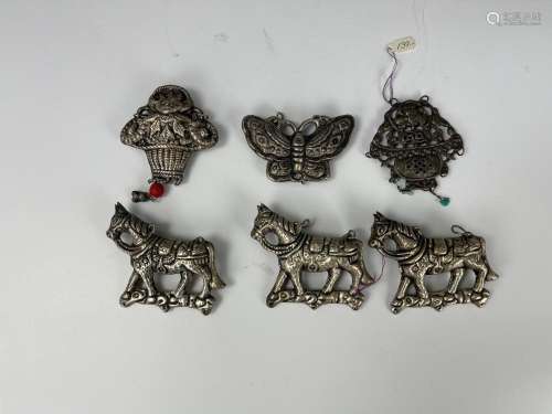 Group of 6 Chinese Vintage Silver or Copper Pendants