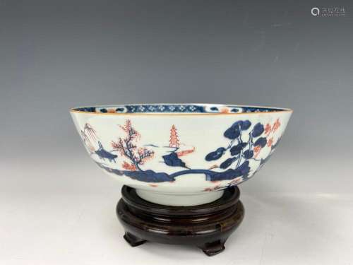 Antique Chinese Porcelain Big Bowl with Wood Stand
