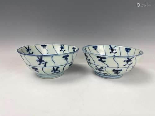 Two Chinese Qing Dynasty Blue and White Porcelain Bowls