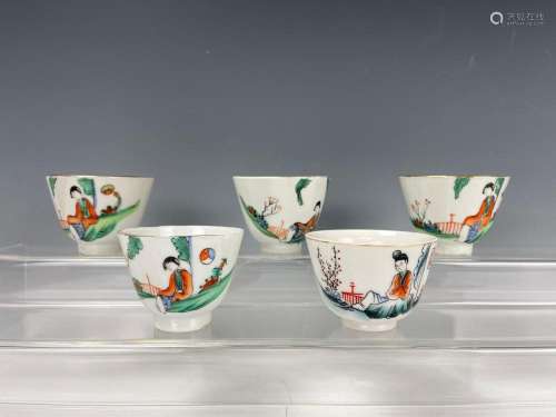 Group of 5 Chinese Famille Rose Porcelain Cups