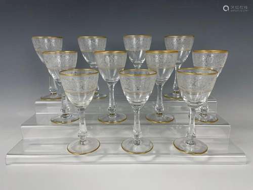 Set of 11 Wine Goblets Brocade Gold Trim