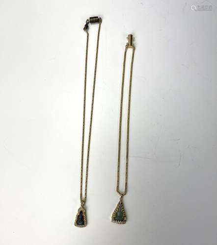 Two Gold Necklaces Hanging Jade Pendant