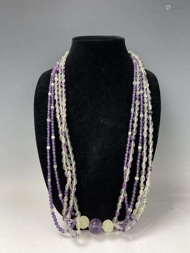 Purple Amethyst Jade Multi Strand Beaded Necklace