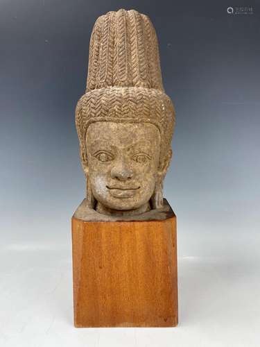 Asian Art Antique Stone Head of Buddha Cambodia