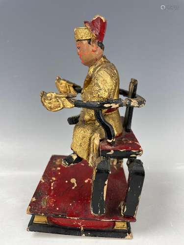 Antique Giltwood Chinese Seated Emperor Figure