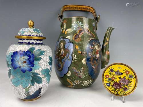 Group of Cloisonne Pot and Vase Saucer