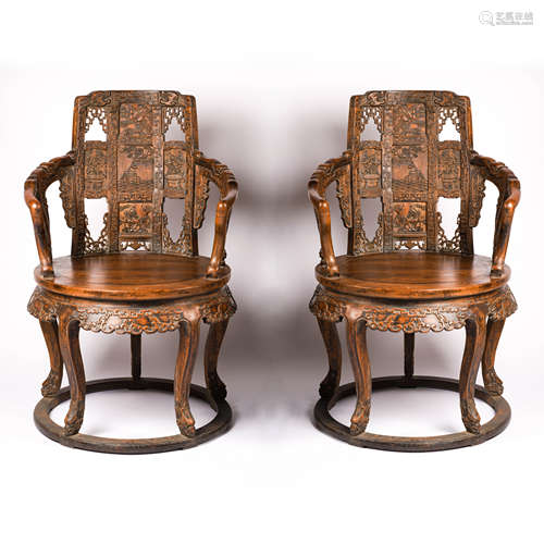 Pair of chairs with huanghuali auspicious animal patterns