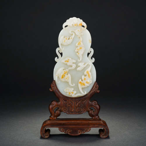 Qing Dynasty Pear Inlaid Hetian Jade Fulu Screen