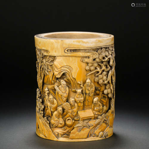 Chinese Ivory Character Story Pen Holder