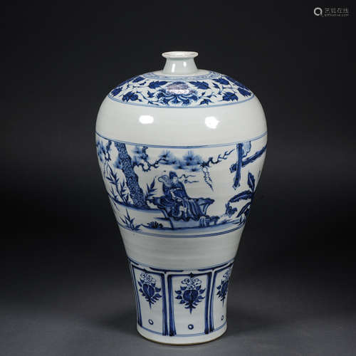 Before the Ming Dynasty, a blue and white plum vase with fig...