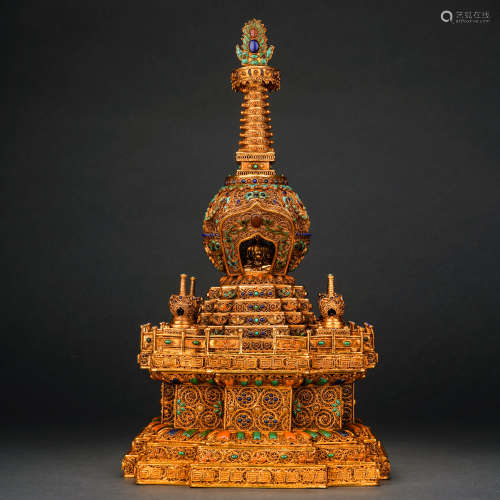 A Gilt Filigree and Gemstone-Inlaid Buddhist Altar, Qing Dyn...