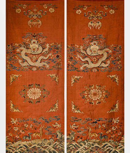 Chinese Qing Dynasty Dragon Pattern Kesi Screens