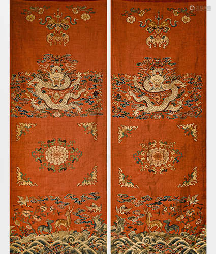 Chinese Qing Dynasty Dragon Pattern Kesi Screens