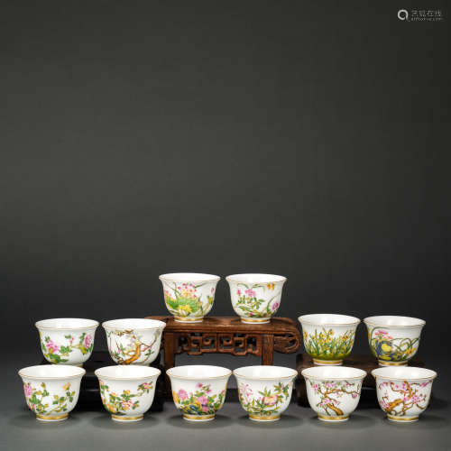 Qing Dynasty Pastel Twelve Flower Cup