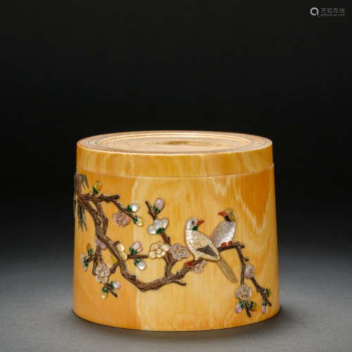 Chinese Ivory Carved Hundred Treasures Inlaid Flower and Bir...