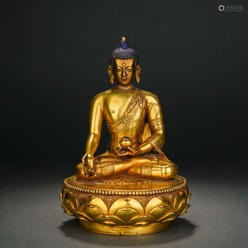 A Gilt Bronze Statue of Medicine Master Buddha, Qing Dynasty