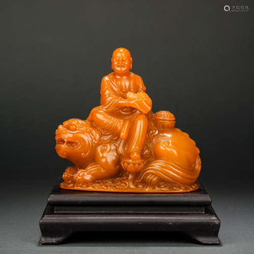 Qing Dynasty Shoushan Stone Arhat Seated Statue