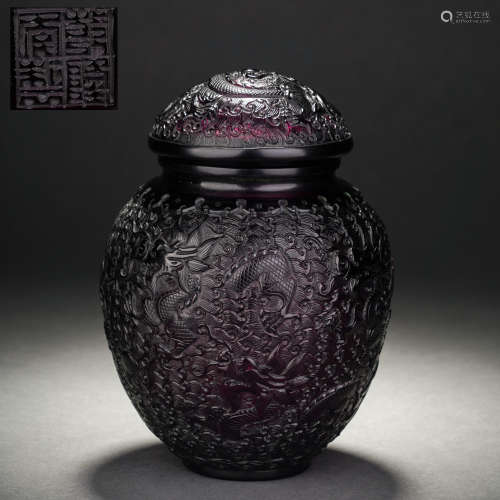 Qing Dynasty material tire dragon pattern lid jar