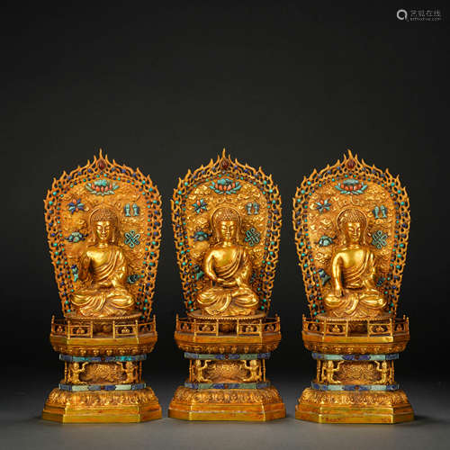 A gilt and turquoise inlaid Buddha statue of the third gener...