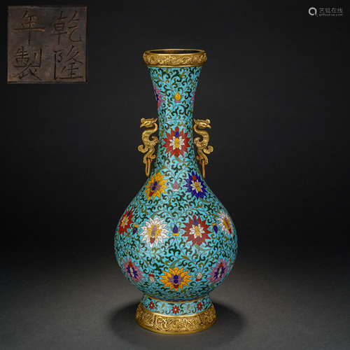 A Cloisonne Flower Vase with Phoenix Ears, Qing Dynasty