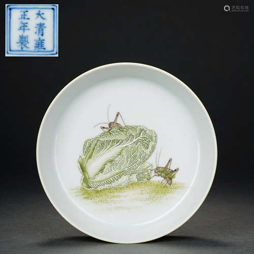 Qing Dynasty Green Caicai Worm Plate