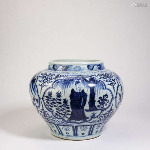 Ming Dynasty blue and white character story pot