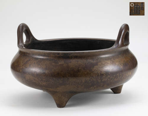 A Chinese bronze tripod censer ,Kangxi Period