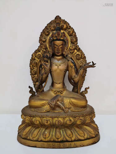 A Qing Dynasty Bronze Gilt Buddhist Statue