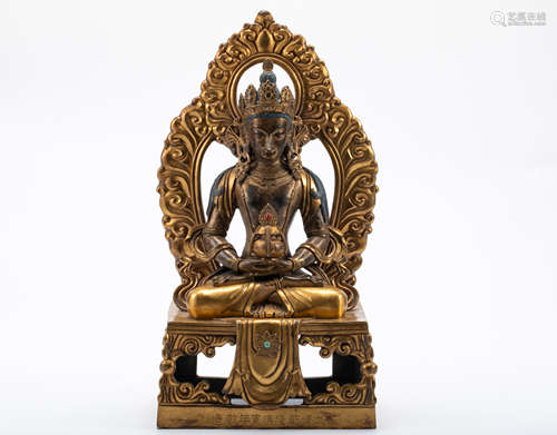 A GILT BRONZE FIGURE OF AMITABHABUDDHA -QING DYNATSY