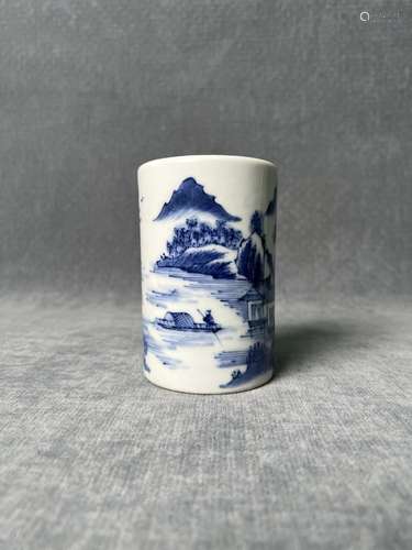 A Blue And White Porcelain Brushpot-Qing Dynasty