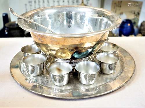 Vintage Punch Bowl Set 10 Cups Platter And Ladle