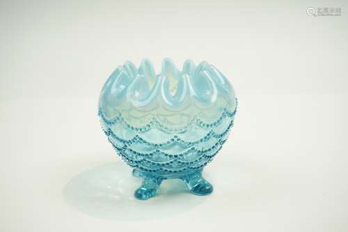 Antique northwood Opalescent Beaded Drape Rose bowl Aqua blu...