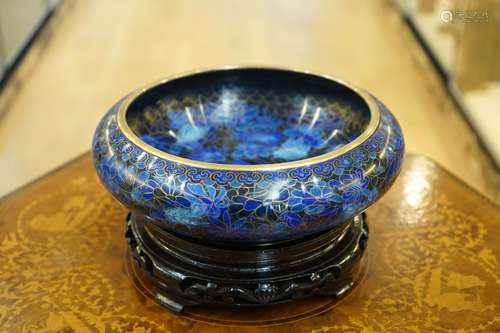 VINTAGE CHINESE ENAMEL WARE CLOISONNE BRUSH LOW BOWL