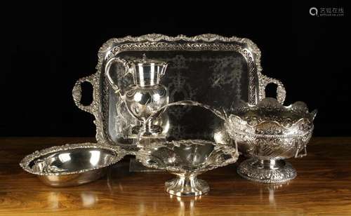 A Group of Silver Plated Wares: A Large Victorian Tray of re...