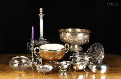 A Group of Vintage Silver Plated Wares: An embossed and chas...