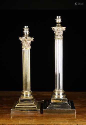 Two Silver Plated Corinthian Column Table Lamps. Each having...