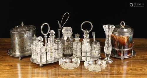 A Group of Silver Plate & Glass Ware: Two cut glass crue...