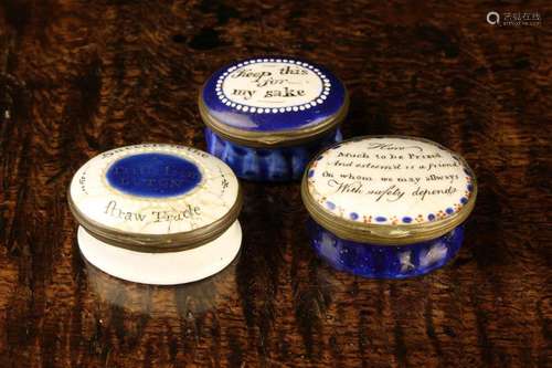 A Group of Three George III Oval Bilston Enamel Patch Boxes:...