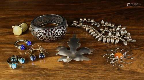 A Grima Silver and Diamond Leaf Brooch, and a group of costu...