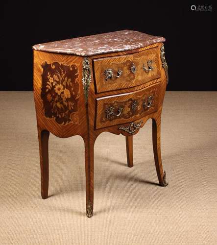 A Small Late 19th Century Marble Topped Marquetry Commode. T...