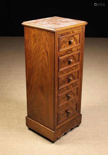 A 19th Century French Figured Walnut Side Cabinet of Five Dr...