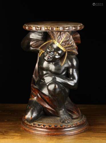 A Vintage Carved & Polychrome Wooden Figural Stand. The ...