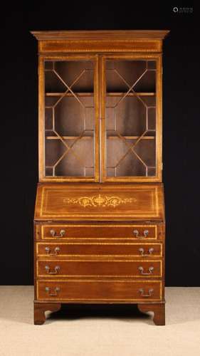 An Edwardian Mahogany Bureau Bookcase inlaid with satinwood ...