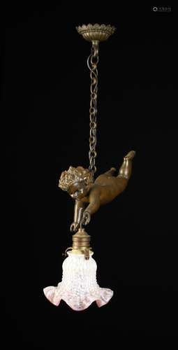 A Small Victorian Bronzed Spelter Hanging Figural Lamp in th...