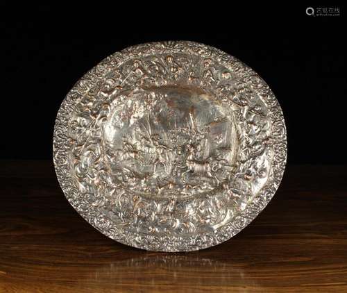 A 19th Century Renaissance Style Silvered Copper Oval Plaque...