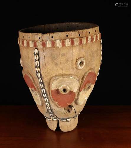 An Antique African Carved and Painted Dug-out Wooden Drum de...