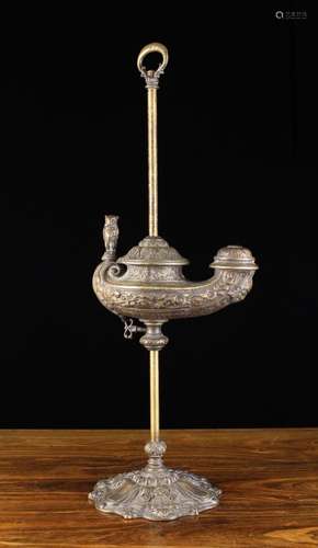 A 19th Century Ornamental Cast Bronze Oil Lamp. The boat sha...